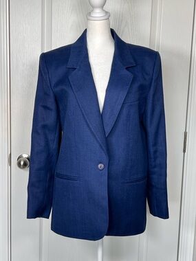 Vintage Giorgio-Sant’Angelo Linen Blazer Single Breasted Blue Size 10